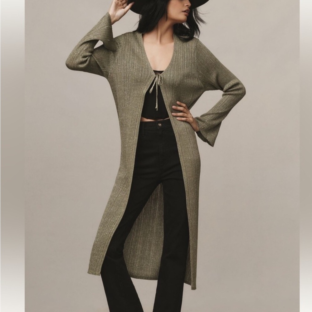 NWT Anthropologie Long Shimmer Tie Cardigan